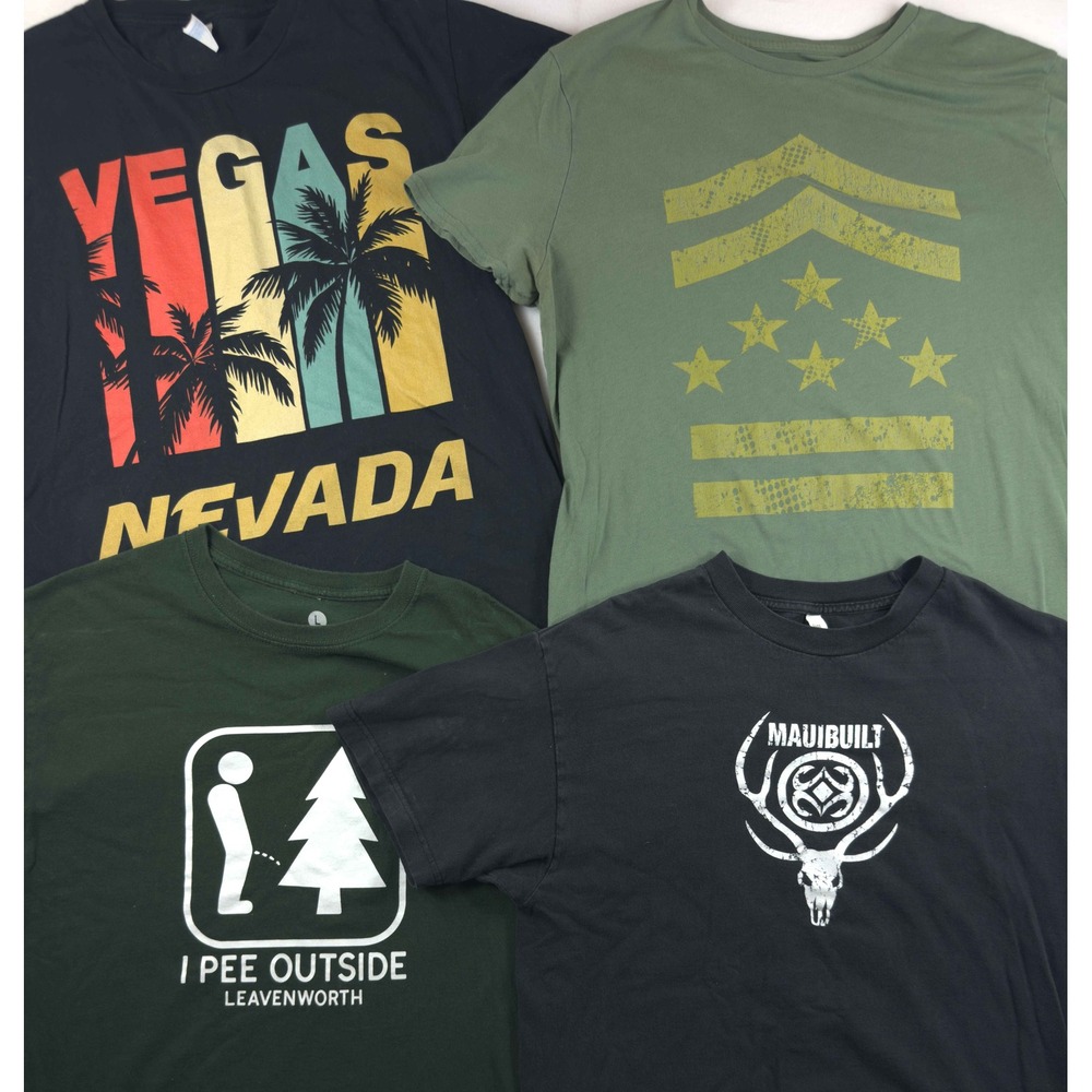 Lot of 4 Mens Graphic T-Shirts L XL Maui Built Vegas Leavenworth Novelty Tee
